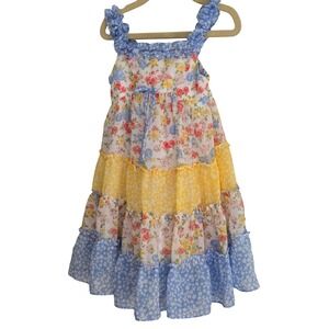 Jona Michelle Girls Floral Tiered Maxi Dress Blue Yellow White 4T CO6724